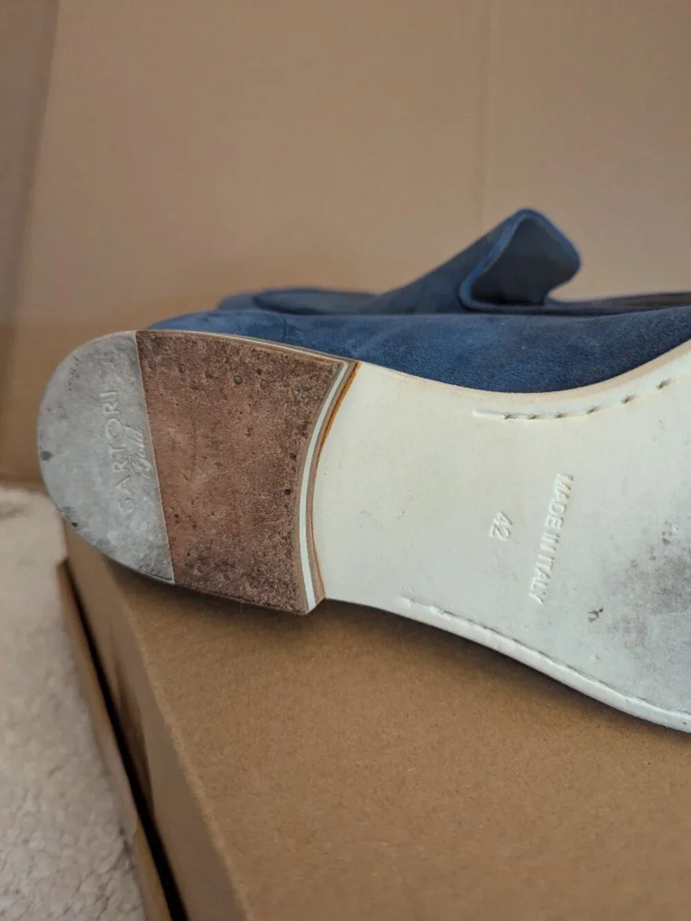 SARTORI Men's Loafers, Blue Suede Made in Italia Size 42 (8.5 to 9)